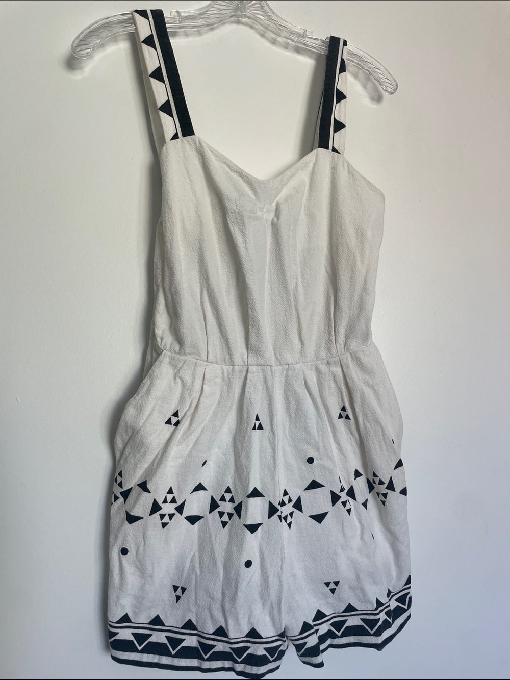 Topshop White Romper with Black Geometric Trim